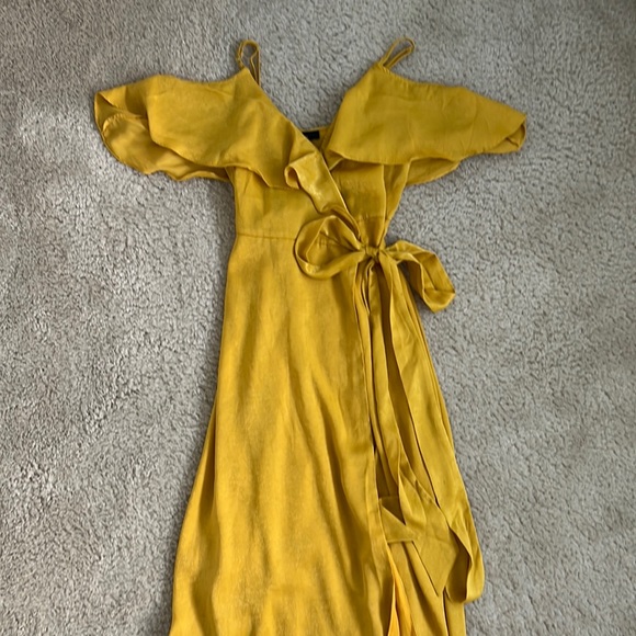 Lulu’s Mustard Yellow Satin Wrap Dress - XXS - Picture 2 of 6